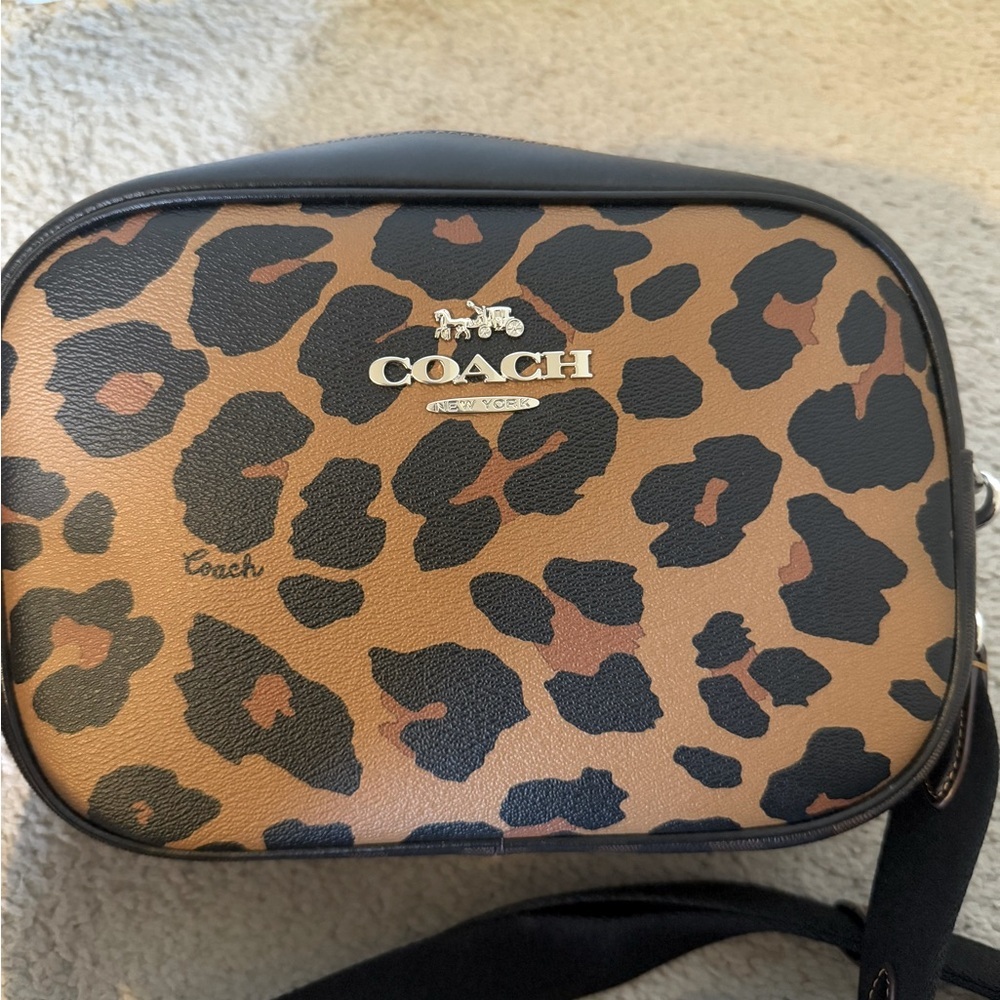 Coach Leopard Print Crossbody Bag - Black and Brown